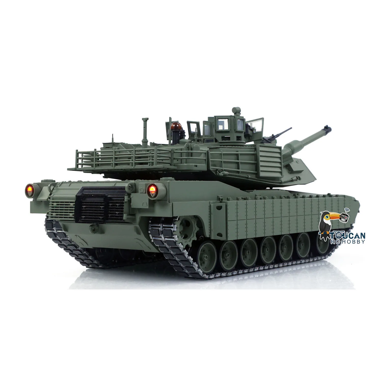TUSK I TOUCAN 1:16 Metal M1A2 Abrams RC Tanque 360 Torreta Rotação IR Barril Elevação Recoil Unidades de Fumaça Dupla Periscópio Elétrico