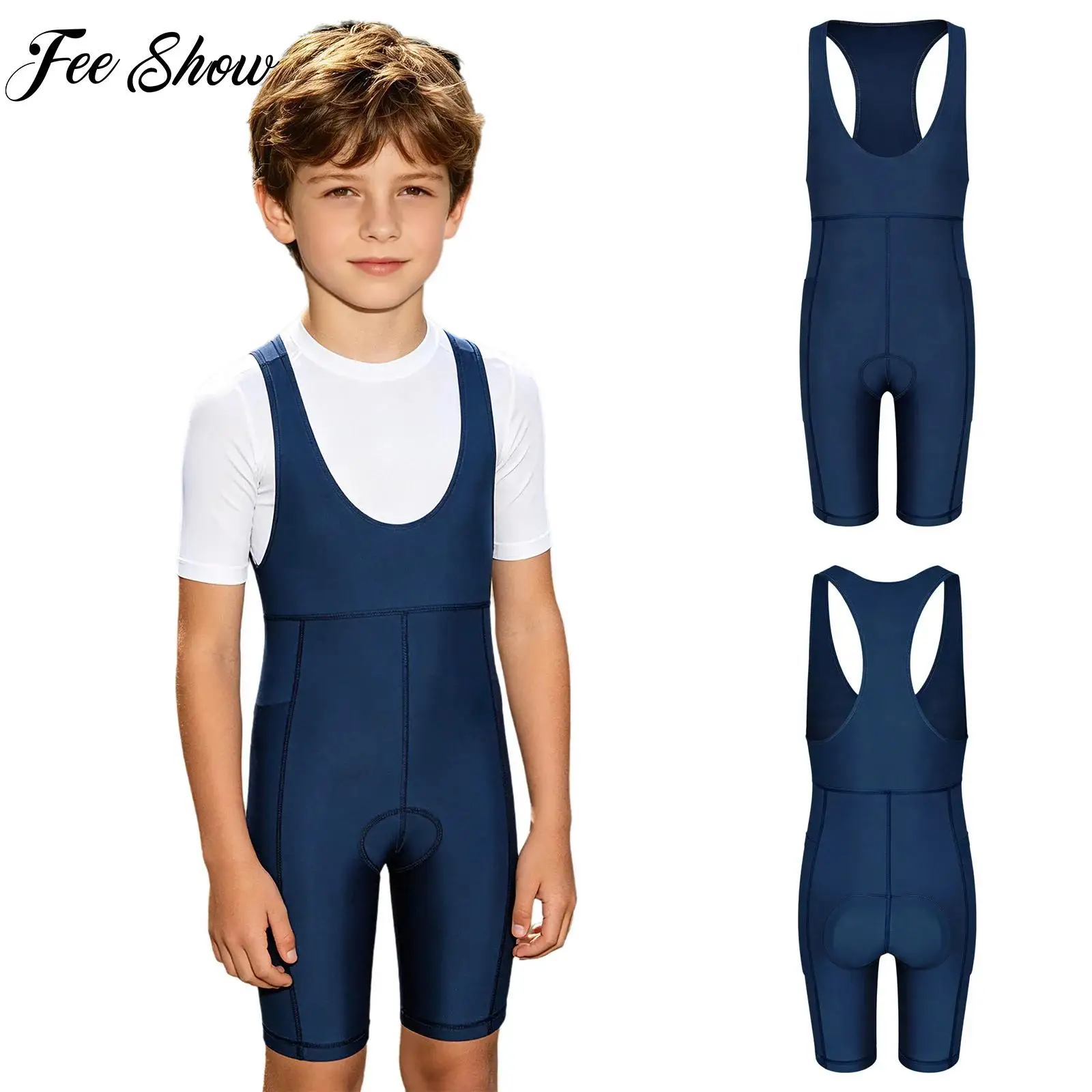 

Boys Girls Unisex Kids Cycling Bib Shorts Side Pockets Suspenders Shorts Bicycle Biking Bib Shorts Sportswear Tracksuit Bodysuit