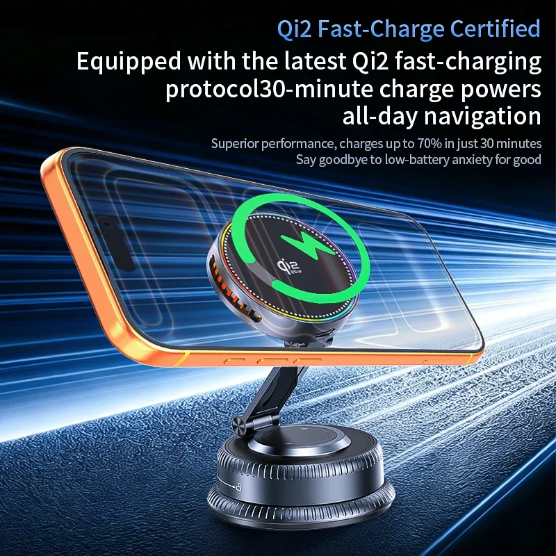 Qi2 Ice Cooling RGB Magnetisches Kabelloses Autoladegerät mit Schnellladefunktion und Kühlkörper für Magsafe iPhone 12-16 Telefonhalterung – Detail 5