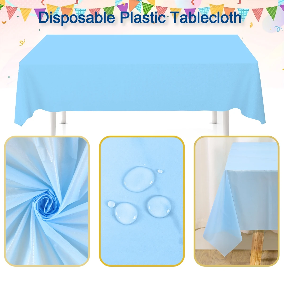 183×137cm Pastellblaue Tischdecke Einweg-Plastiktischdecke für Hochzeitsdekoration Geburtstagsfeier Zubehör Tischdekoration – Detail 2