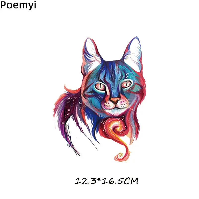 Poemyi-衣類用の動物パッチ,クールな虎,猫,ジーンズ,熱転写用のサーマルステッカー