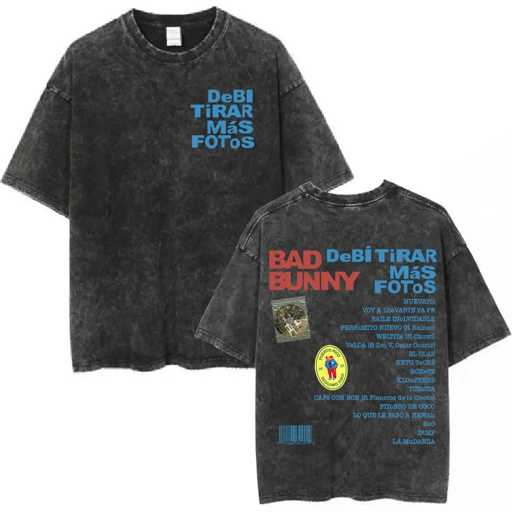 Vintage Washed T Shirt Bad Bunny New Album DTMF Debí Tirar Más Fotos T-shirts Men Women Clothing Oversized T-shirt Streetwear