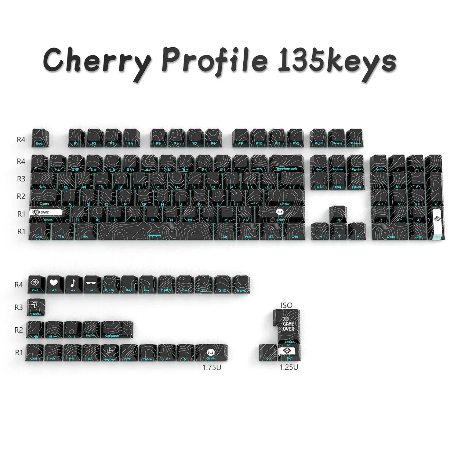 

135 keys Layout Cherry Profile PBT Dye Sublimation Keycap Line Five-sided Through Light Keyboards Keycaps