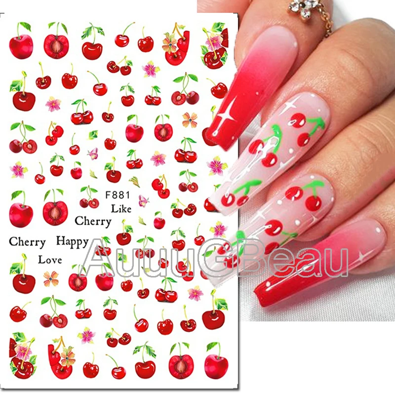 

3d Nail Art Decals Summer Fruits Flowers Strawberry Cherry Adhesive Sliders Nail Stickers Decoration For Nail Manicure