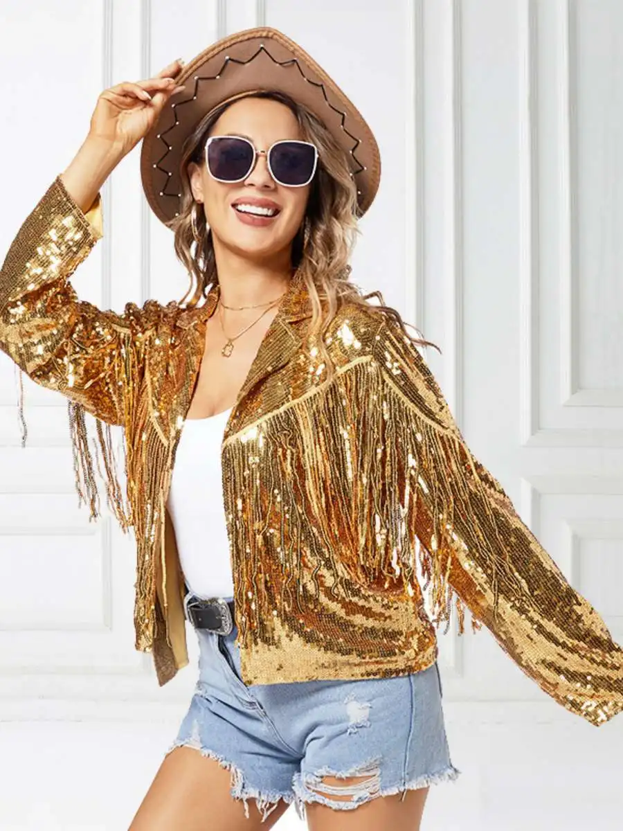 

iny с блестками, открытый кардиган, верхняя одежда для взрослых, ночной клуб, уличные танцы, женская мода, свободный крой из полиэстера, весенний сезон