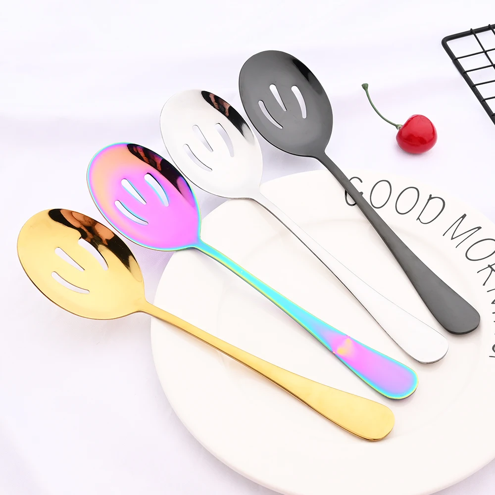5Pcs Colorful Dinnerware Cutlery Set Stainless Steel Soup Spoon Colander Spoon Service Spoon Salad Fork Cake Spatula Tableware