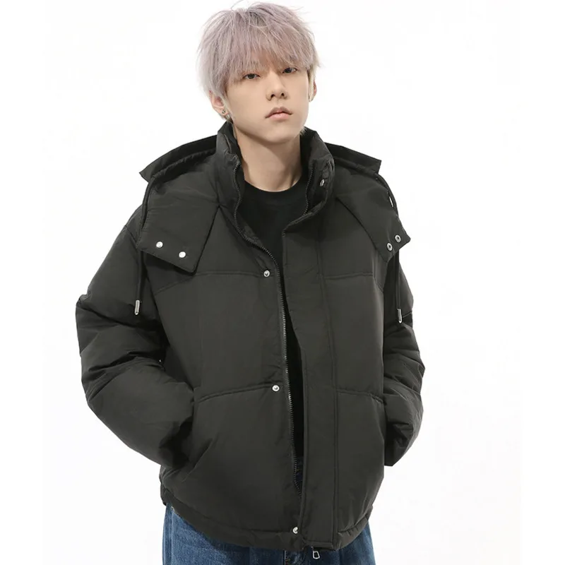 SYUHGFA 2024 Winter Men's Padded Jackets Hooded Drawstring Solid Color Warm Short Parkas Korean Casual Male Thckened Coats