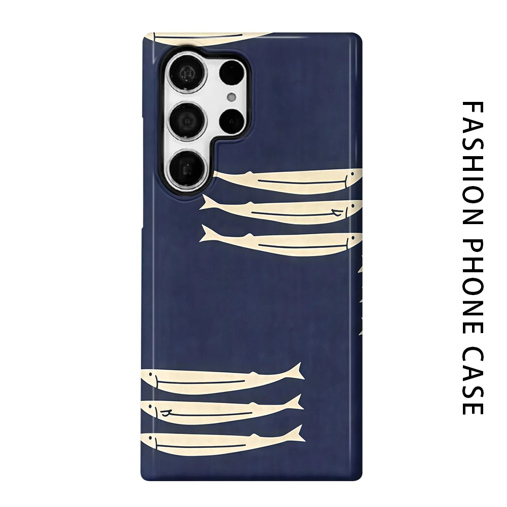 Minimal Fish Phone Case for For Samsung Galaxy S26 S25 S24 S23 S20 FE A56 A36 Ultra Glossy HD Hard Cover Film Shell
