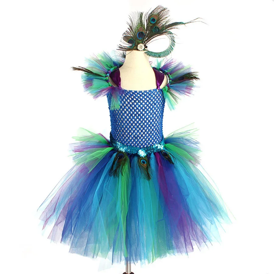 Paw dziewczęca sukienka Tutu pawie pióro Cosplay karnawałowe przebranie dla dziecka impreza z okazji Halloween Purim kostium maluch dziewczyna ubrania — zdjęcie 4