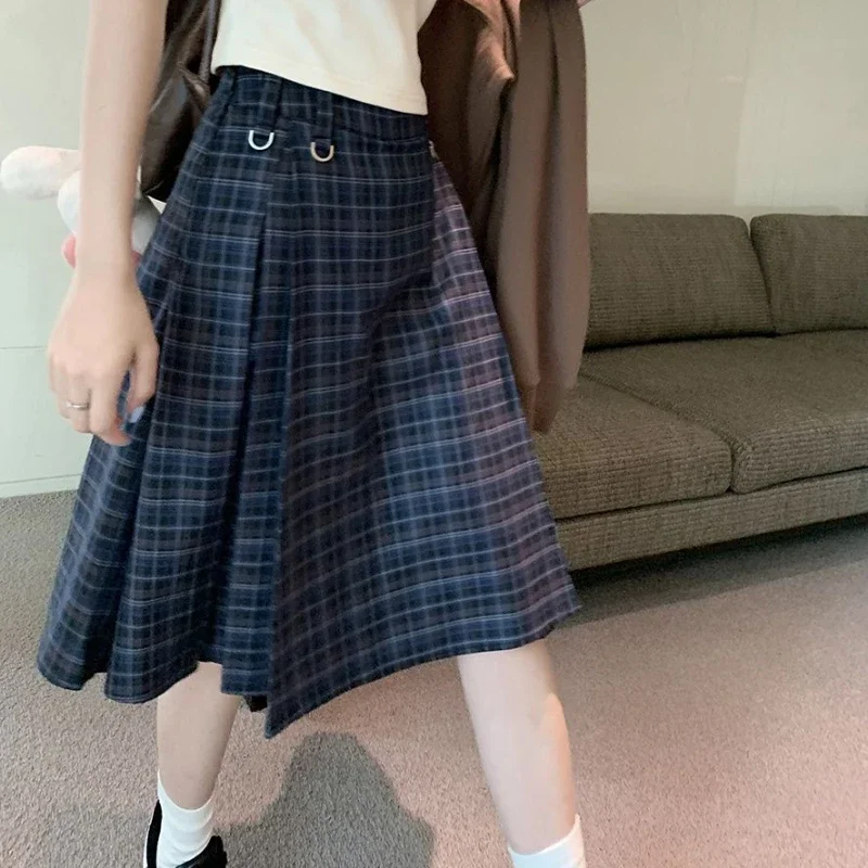 Deeptown Preppy Style Plaid Skirt Women Vintage Harajuku Pleated Skirts Korean Style Streetwear A-line Midi Skirt Classic Basic