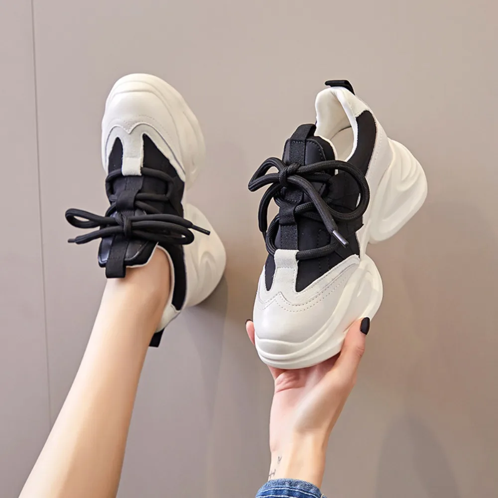 Platform Sneakers Women Heightened Dad Shoes for Women Spring New Product Cowhide Thick Sole Women's Shoes Casual Sports Shoes