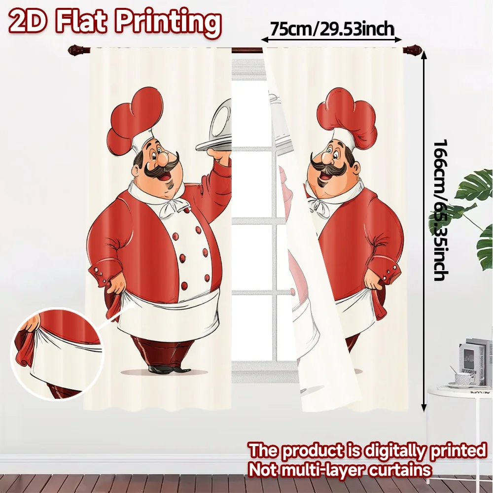 2D Flat Printing,JIT 2pcs, Curtains (Without Rod) Chef Duo Delight Popular Print Curtains Versatile Durable Polyester Curtains