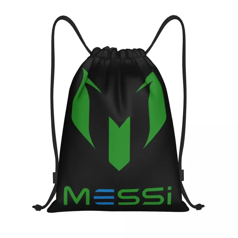 Custom green Messis 10 football drawstring backpack bags men women lightweight gym sports sackpack sacks for traveling