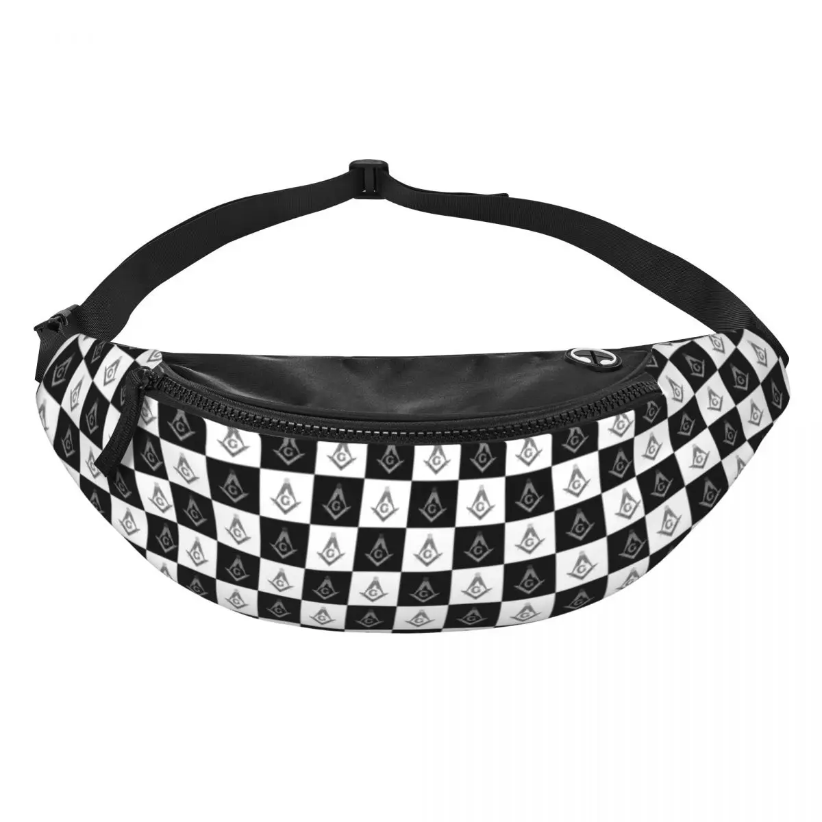 Freemason Checkered Pattern Fanny Pack Women Men Freemasonry Masonic Crossbody Waist Bag for Travel Cycling Phone Money Pouch