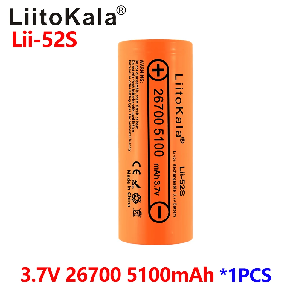 1 قطعة LiitoKala Lii-52S 26700 5100mAh قدرة عالية 3.7 فولت بطارية ليثيوم لمصباح يدوي قوة البنك بطاريات ليثيوم أيون قابلة للشحن