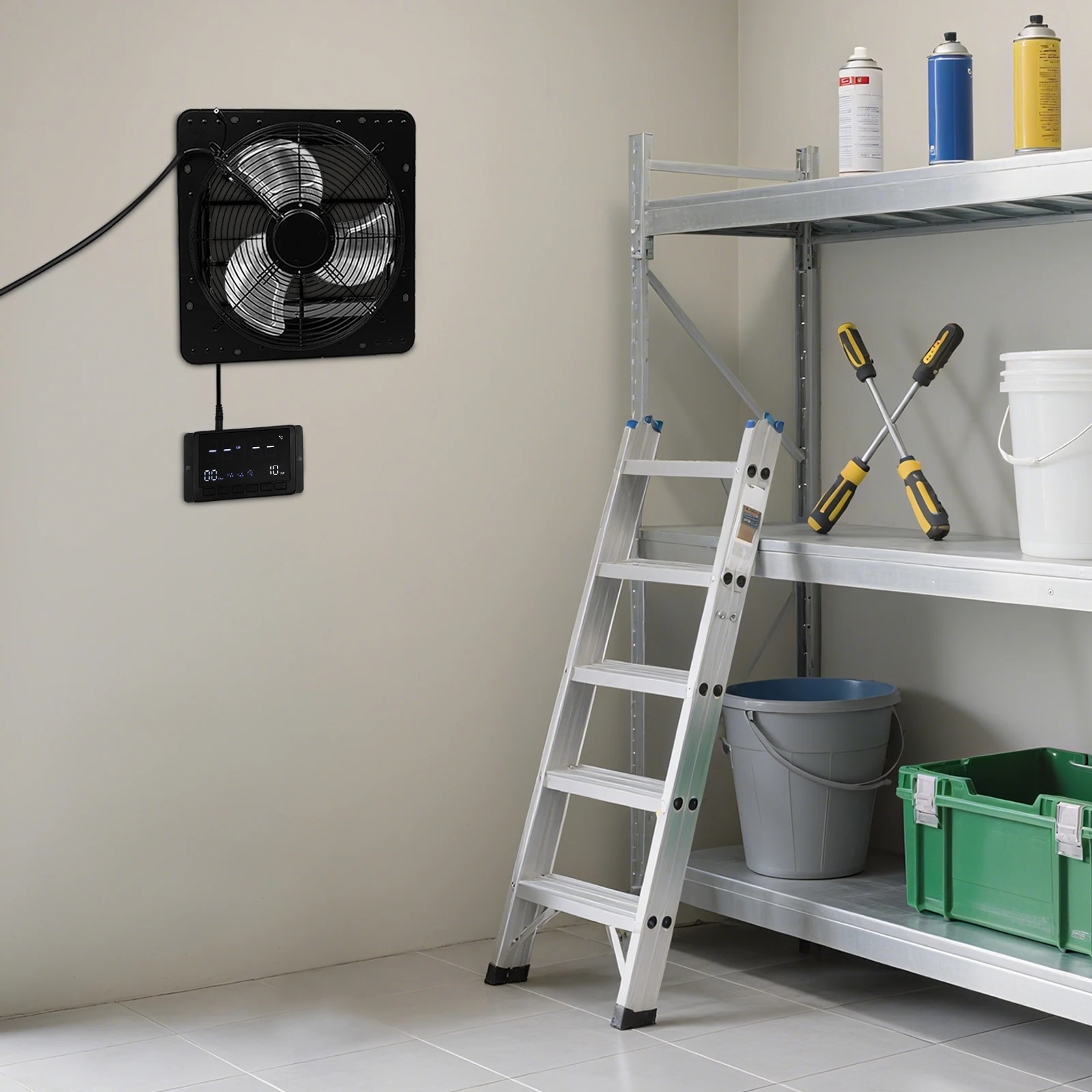 

Настенный вытяжной вентилятор с 14-дюймовым ветровым вентиляционным отверстием и контроллером, которая может регулировать скорость ветра/время/температуру/влажности.