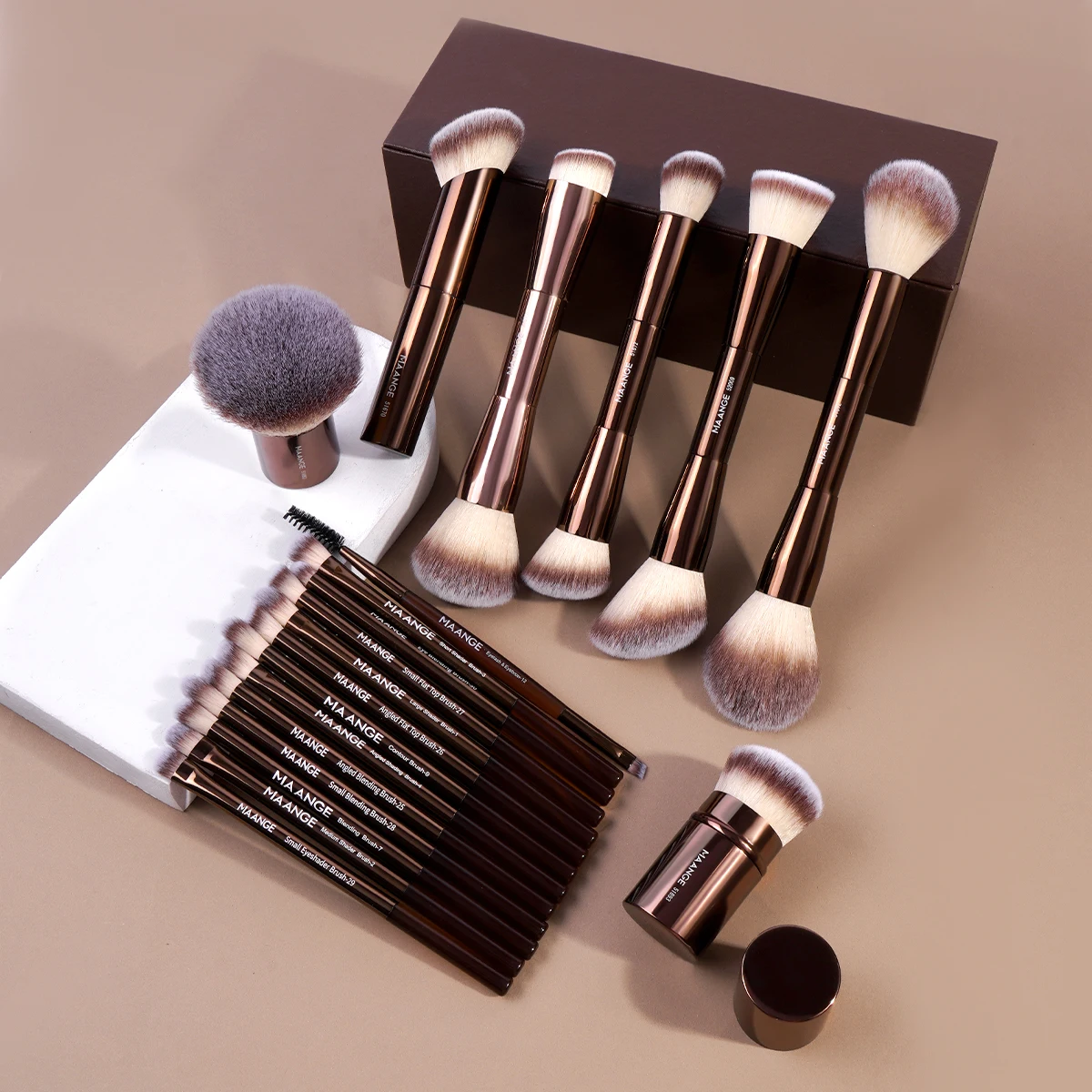 MAANGE 20PCS Premium Makeup Brush Set with High-end Case Double Head Foundation Brush Concealer Eyeshadow Makeup Brush Blending