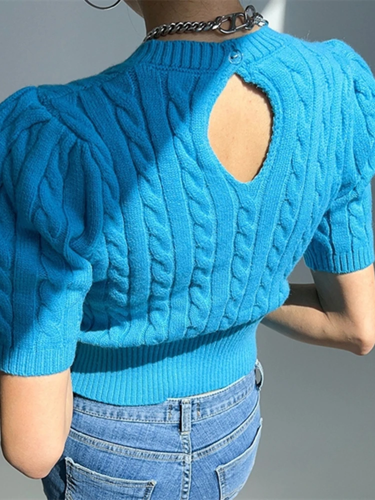 Colorfaith T9546DG nuovo 2024 Chic rosa manica a sbuffo moda coreana elegante signora ritaglio t-shirt donna primavera estate top corti