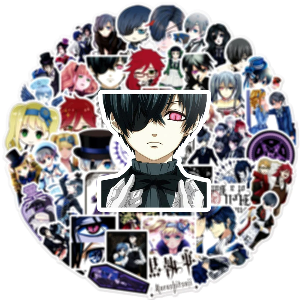 10/30/50pcs Cool Sebastian Black Butlerc Stickers Ciel Lizzy Anime Sticker Skateboard Suitcase Motorcycle Laptop Cartoon Decals