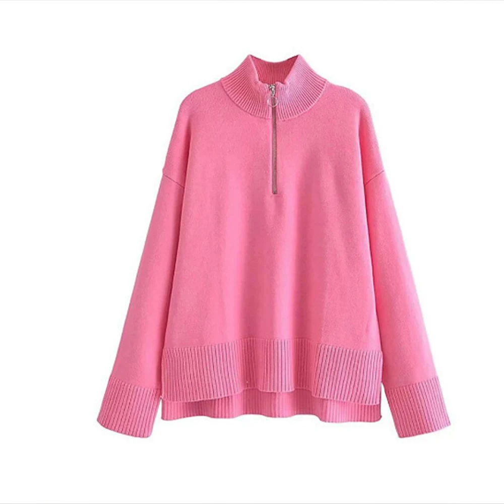 

WOMEN 2026 Summer New Fashion Half-Zip Loose Knitted Sweater Retro Long Sleeve All-match Casual Female Pullovers Chic Tops