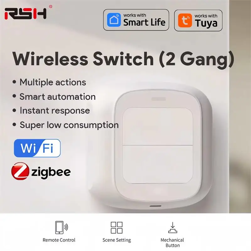 Tuya Smart WiFi/Zigbee Switch Push Button Switch 2 Gang 6 Scene Wireless Smart Home Remote Controller Automation Scenario Switch