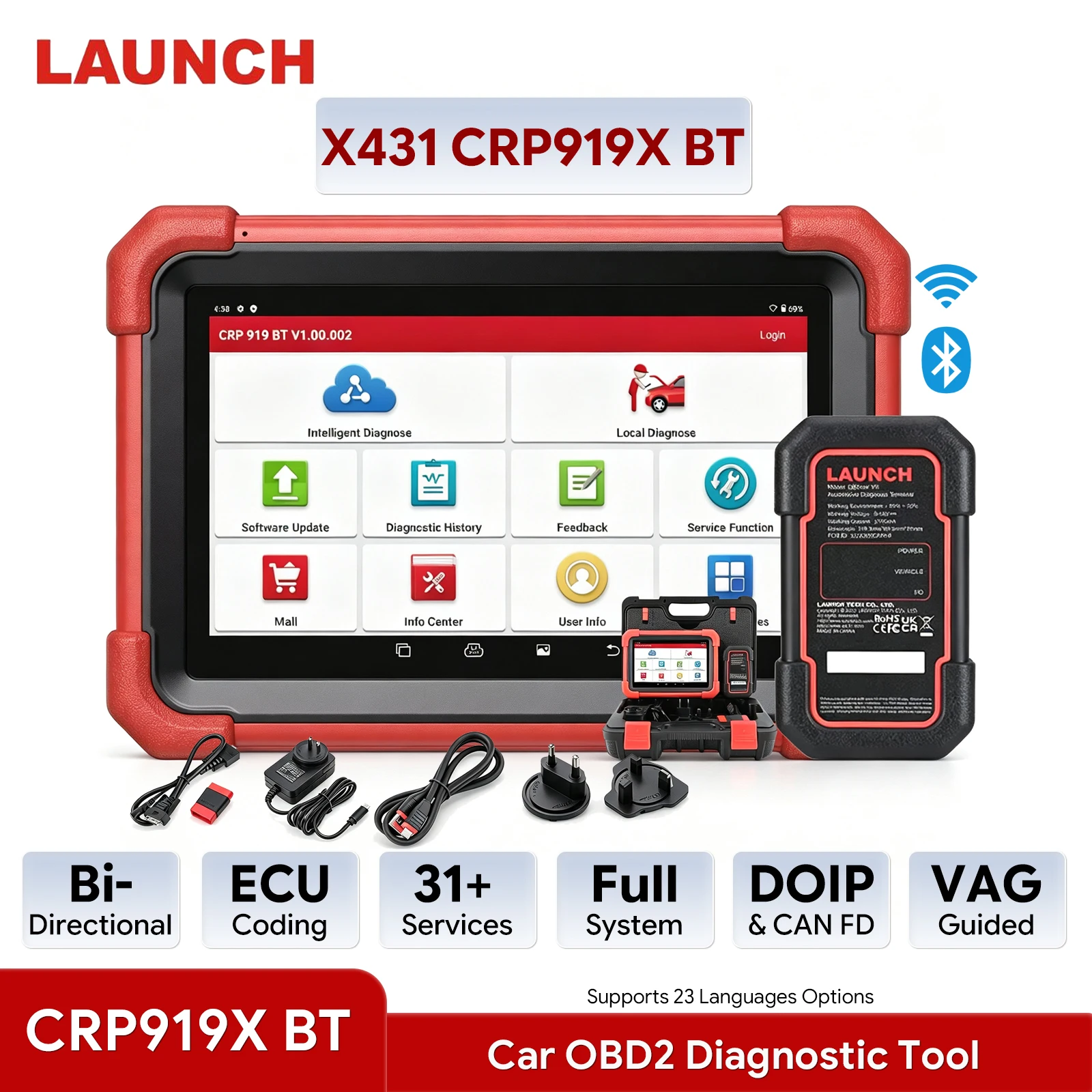 LAUNCH X431 CRP919X BT OBD2 Scanner Bidirectional Diagnostic Tool ECU Coding 31+ Service Functions Bluetooth Auto Scan Tool