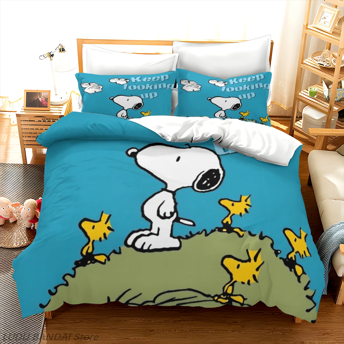Snoopy Luxury Bedding Set Cute Printed Cartoon Quilt Cover Duvet Cover 3-Piece Set 1 Twin Covers