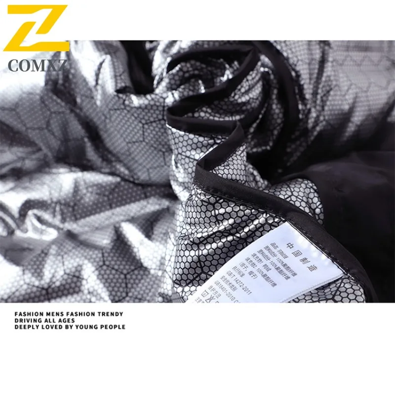 COMXZ Men Winter Jacket Stand Collar Hooded Ski Trip Warm Snow Adventure Puffer Jacket Street Lightweight Design Padding Coat