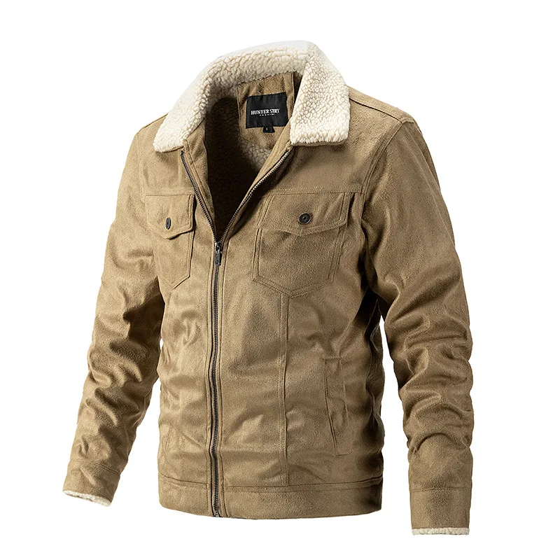 Veste en daim à revers d\'agneau pour hommes, vêtements d\'extérieur décontractés, haut d\'affaires, fermeture éclair, sourire, automne, hiver