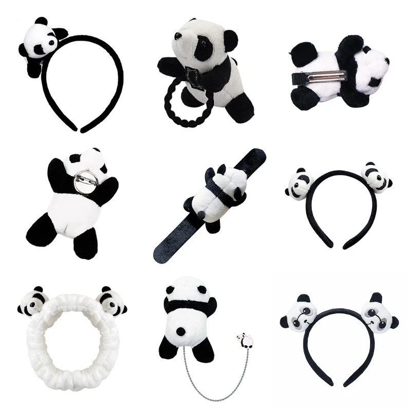 Schattige Panda hoofdband elastiek voor hoofdlus pluche scrunchie haarspeldjes broche brace 40JC