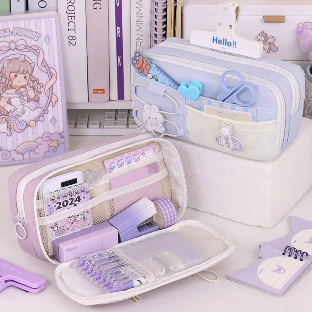 

Kawaii Large Capacity Student Pencil Case Multi-layer INS Cute Pencil Pouch Canvas Flip Style Gel Pen Organizer School Supplies