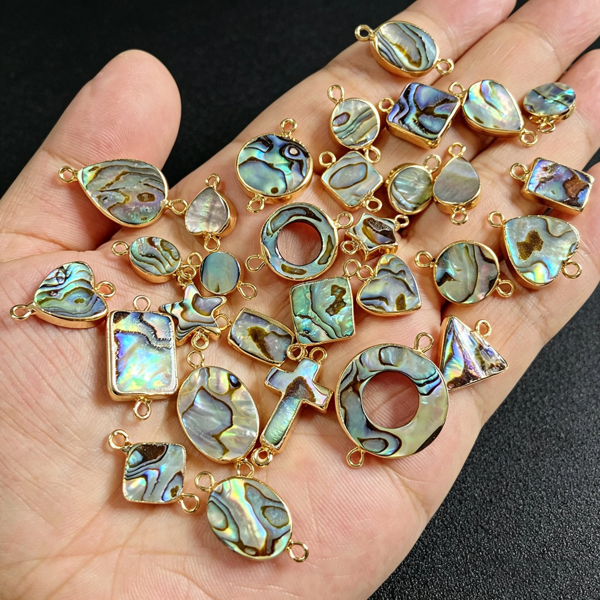 2PCS Natural Abalone Shell Pendants Square Round Heart Cross Shape Connector Charms for Handmade Jewelry Making Accessories