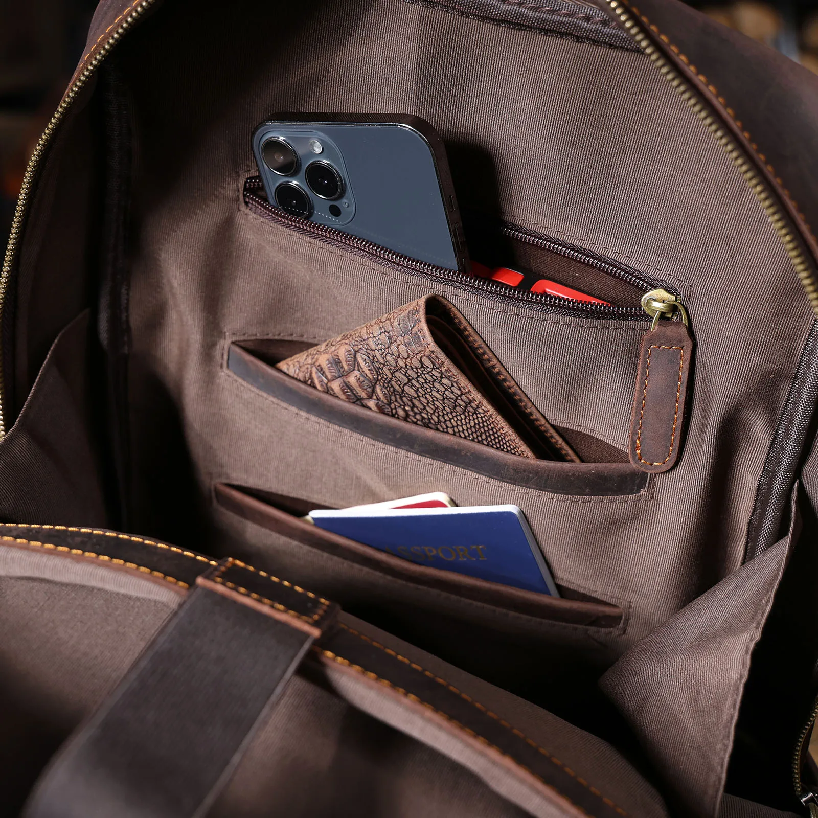 S.WORKER Vintage Echtleder Herrenrucksack Laptop-Tasche Casual Crazy-Horse Leder Schultasche Outdoor Weekender-Tasche – Detail 13
