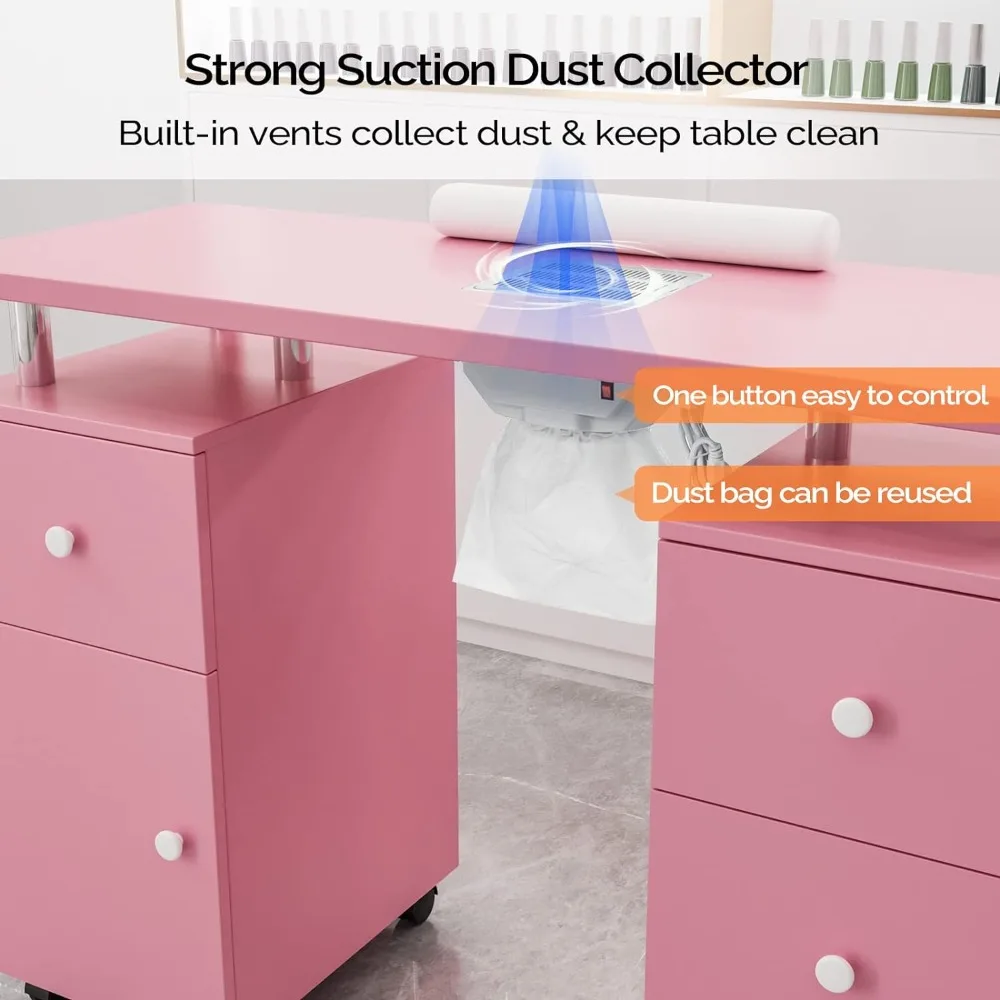 Manicure Table Nail Desk for Nail Tech, Station w/Electric Dust Collector, Nail Makeup Beauty Salon Storage Acetone