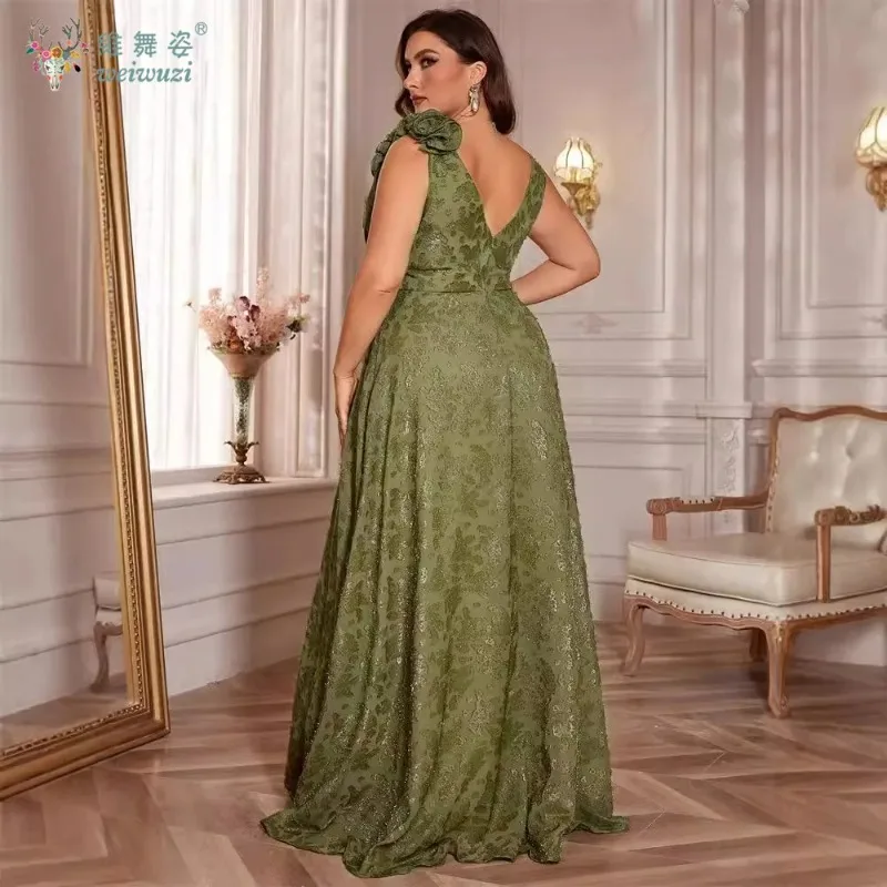 Vestido verde oliva de talla grande hasta el suelo con cuello en V, sin mangas, cintura alta, sin espalda, vestidos de noche de fiesta elegantes y a la moda