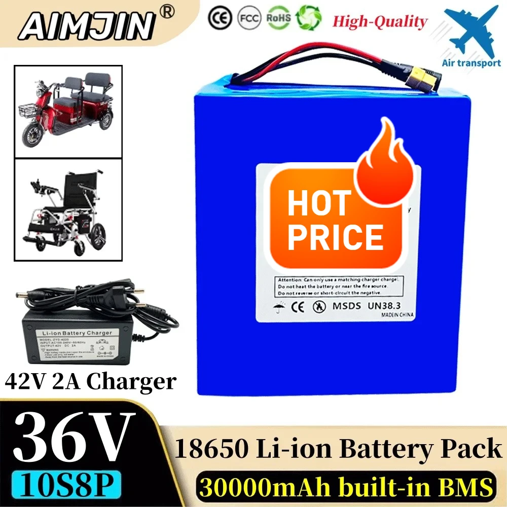 

1500W 36V 30Ah 18650 10S8P A-class lithium battery pack, high-power built-in BMS, suitable for various energy storage backup