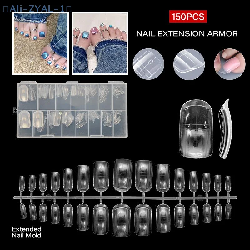 【ZYAL-1】150 قطعة/صندوق لأصابع القدم، أشكال أظافر مزدوجة لتمديد أظافر القدم، أشكال مزدوجة قابلة لإعادة الاستخدام، قوالب غطاء كاملة من الأكريليك، أشكال علوية 15 مقاسًا #2