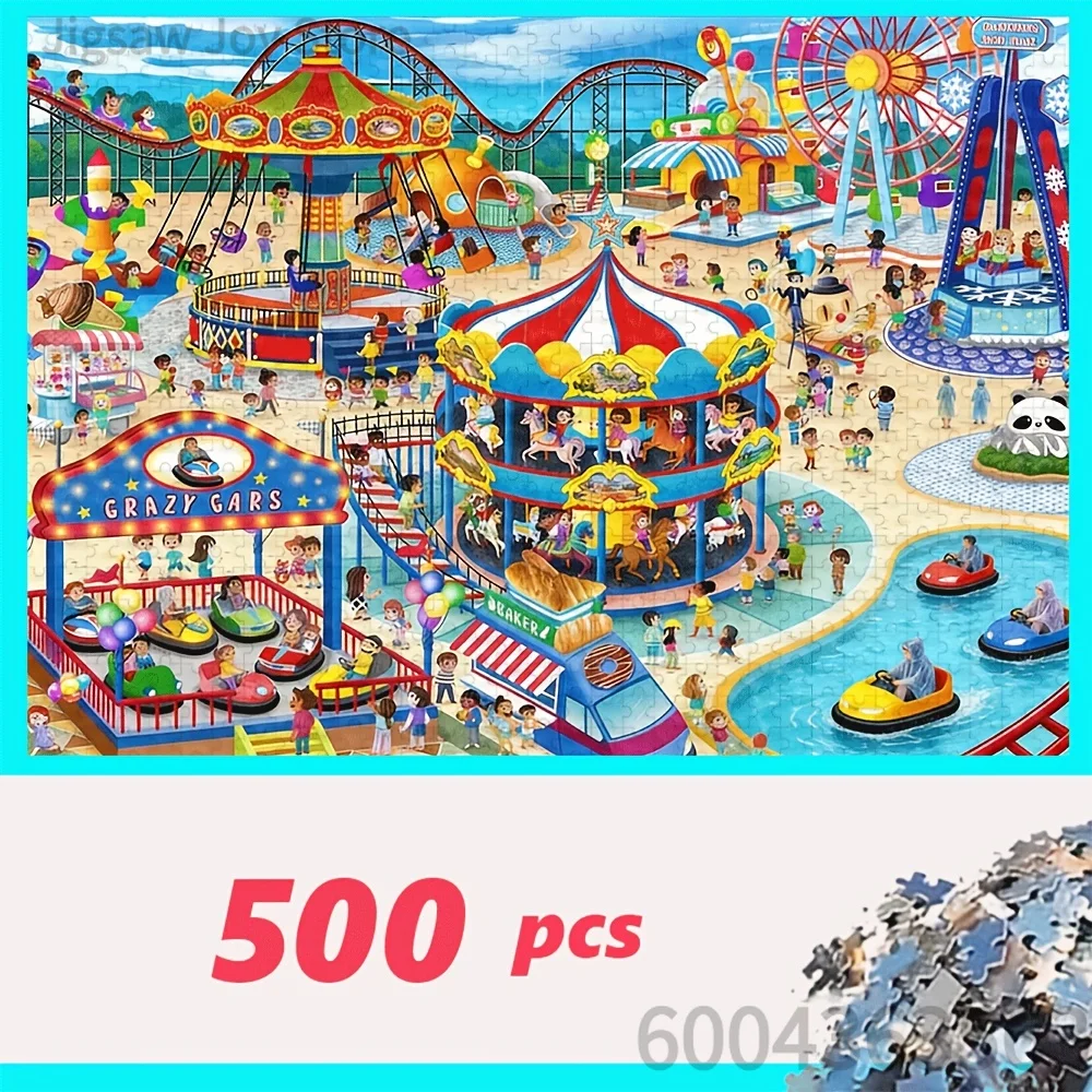 Jigsaw Puzzle Carnival Amusement Park, European Floral Store, Camping Caravan, Santorini Island Seascape Puzzle Wall Art Gift