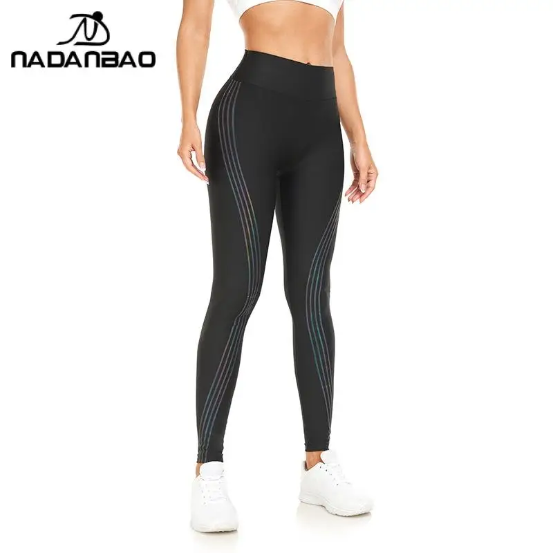 Nadanbao Fashion Black Workout Pants Women Mid Waist Elastic Tights Leggings Female Slim Hip Lift Yoga Pants Sweatpants