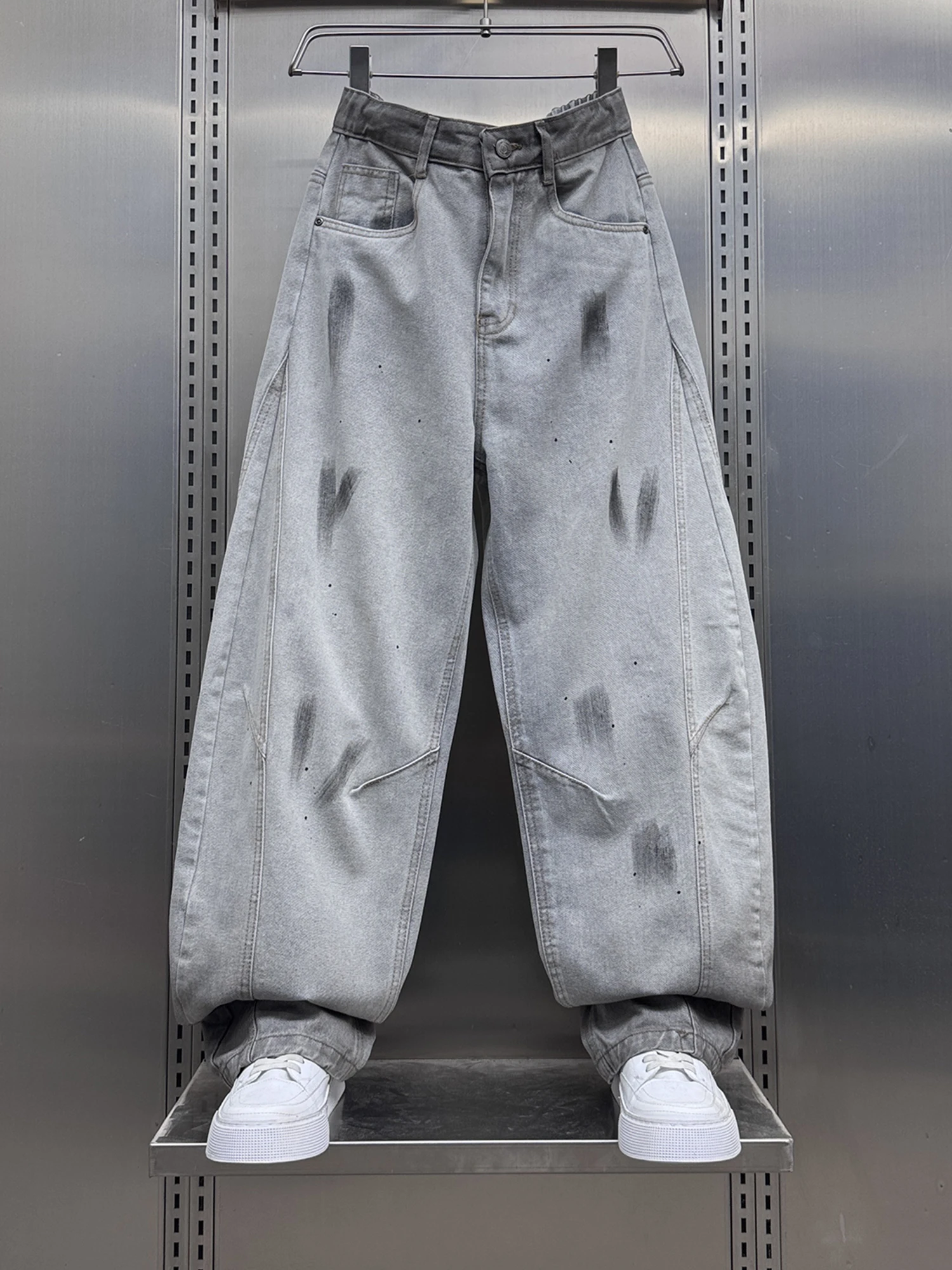 

Waed out American High Street fiti Men's Loose Wide Leg Jeans Trendy Spring New Sle Casual Loose Straight Tube Pants