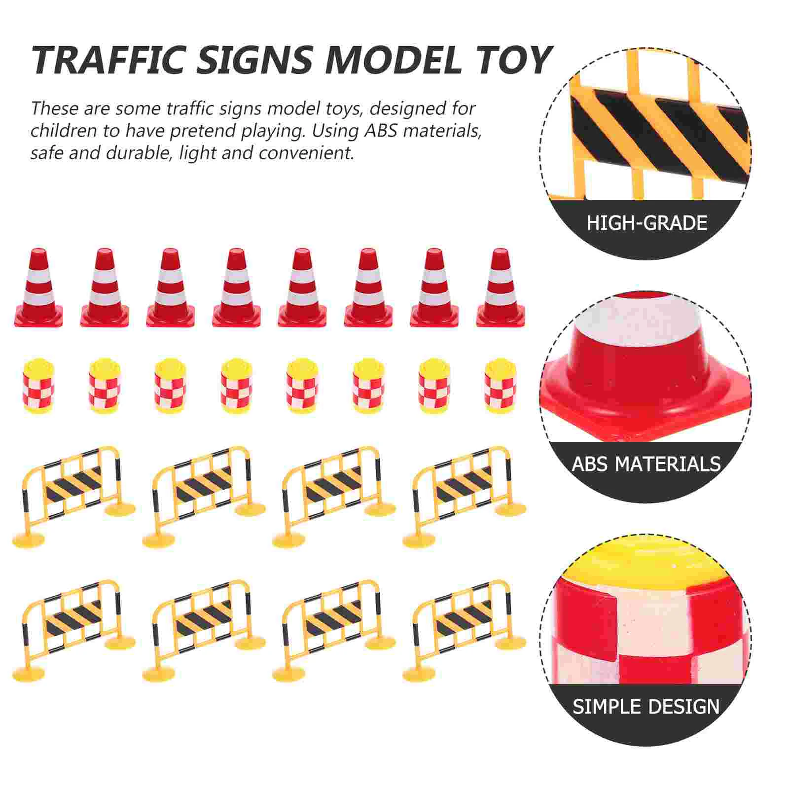 24 Pcs Barricade Props Toy Boy Role Play Toys for Kids Mini Sand Tray Miniatures Sign Traffic Barrier Road Cones The