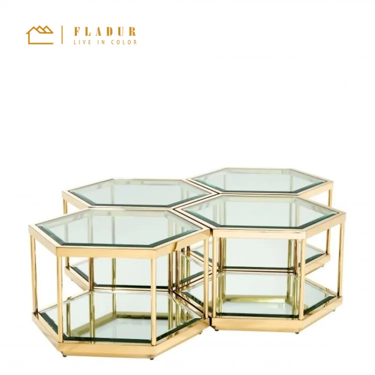 modern luxury mdf glass nesting stainless steel glass top cheap home goods coffee table