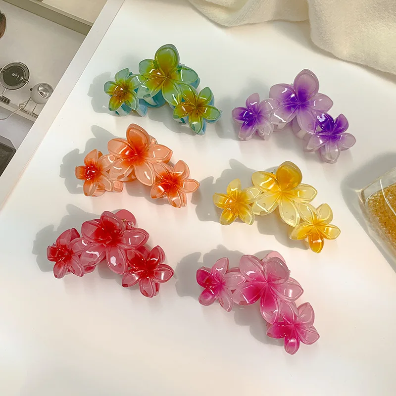 

Gradient Three Eggs Flower Hair Clip Women's Back of the Head Summer Jelly Colour Shark Clip Fashion Sweet Out Headdress