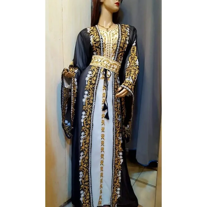 Navy Blue Dubai Moroccan Kaftan Georgette Dress Jilbab Arabian Clothing Fashion Trends