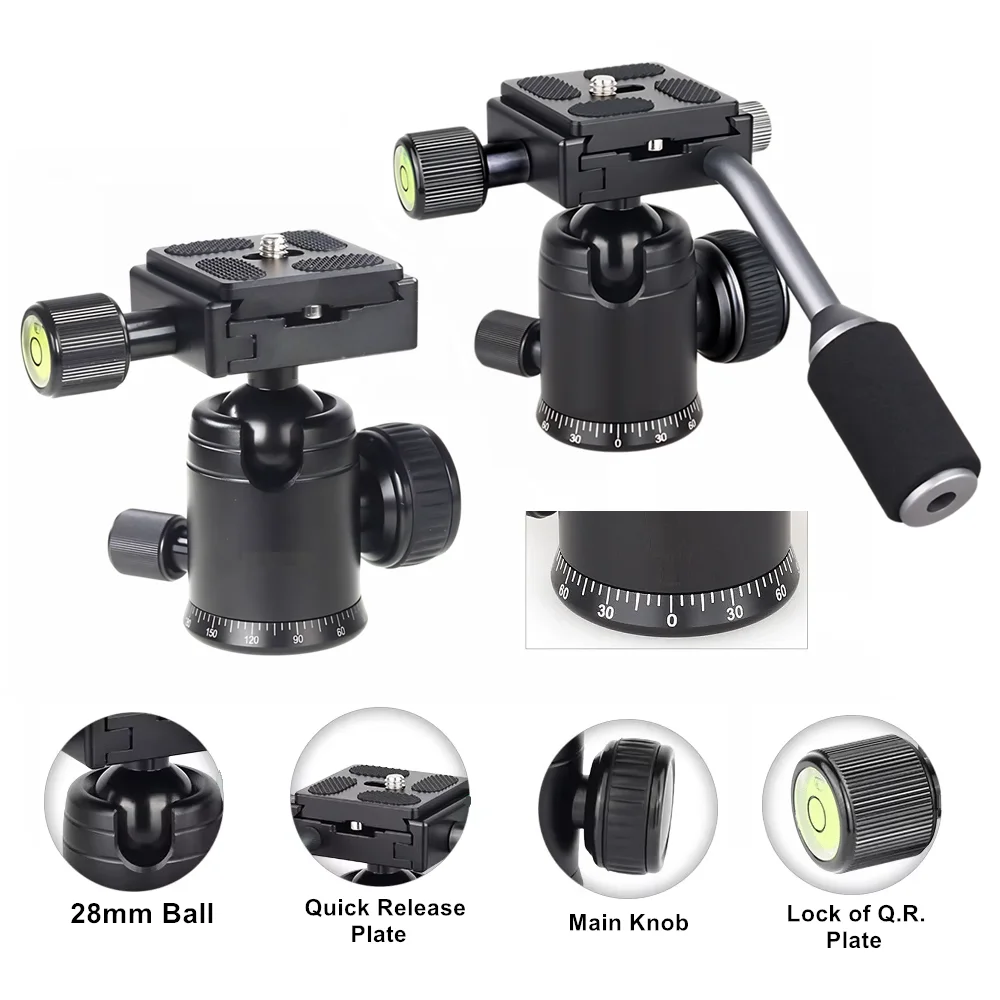 Профессиональная шаровая головка из алюминиевого сплава с ручкой и винтом 1/4 для камеры, телефона, штатива, палки для селфи, стабилизатора телескопа, нагрузка 8 кг Профессиональная шаровая головка из алюминиевого сплава с ручкой и винтом 1/4 для камеры, телефона, штатива, палки для селфи, стабилизатора телескопа, нагрузка 8 кг