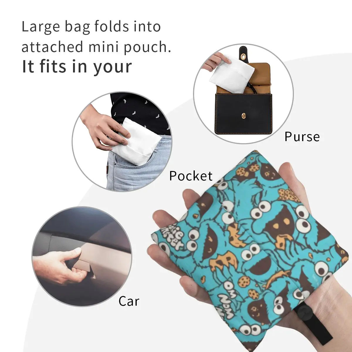 مخصص Kawaii كوكي مونستر التسوق حمل الحقائب المحمولة البقالة حقيبة الكتف للمتسوقين