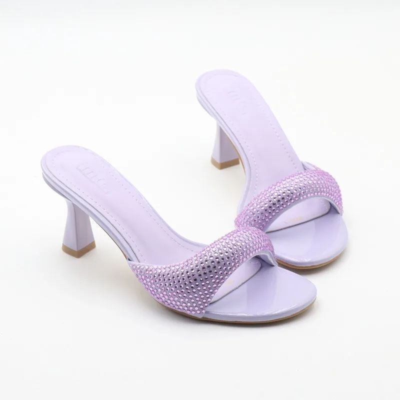 Designer Slippers Fashion Rhinestone High Heel Slipper Summer Open Toe Mules Slippers for Women Sexy Slingback High Heel Sandals