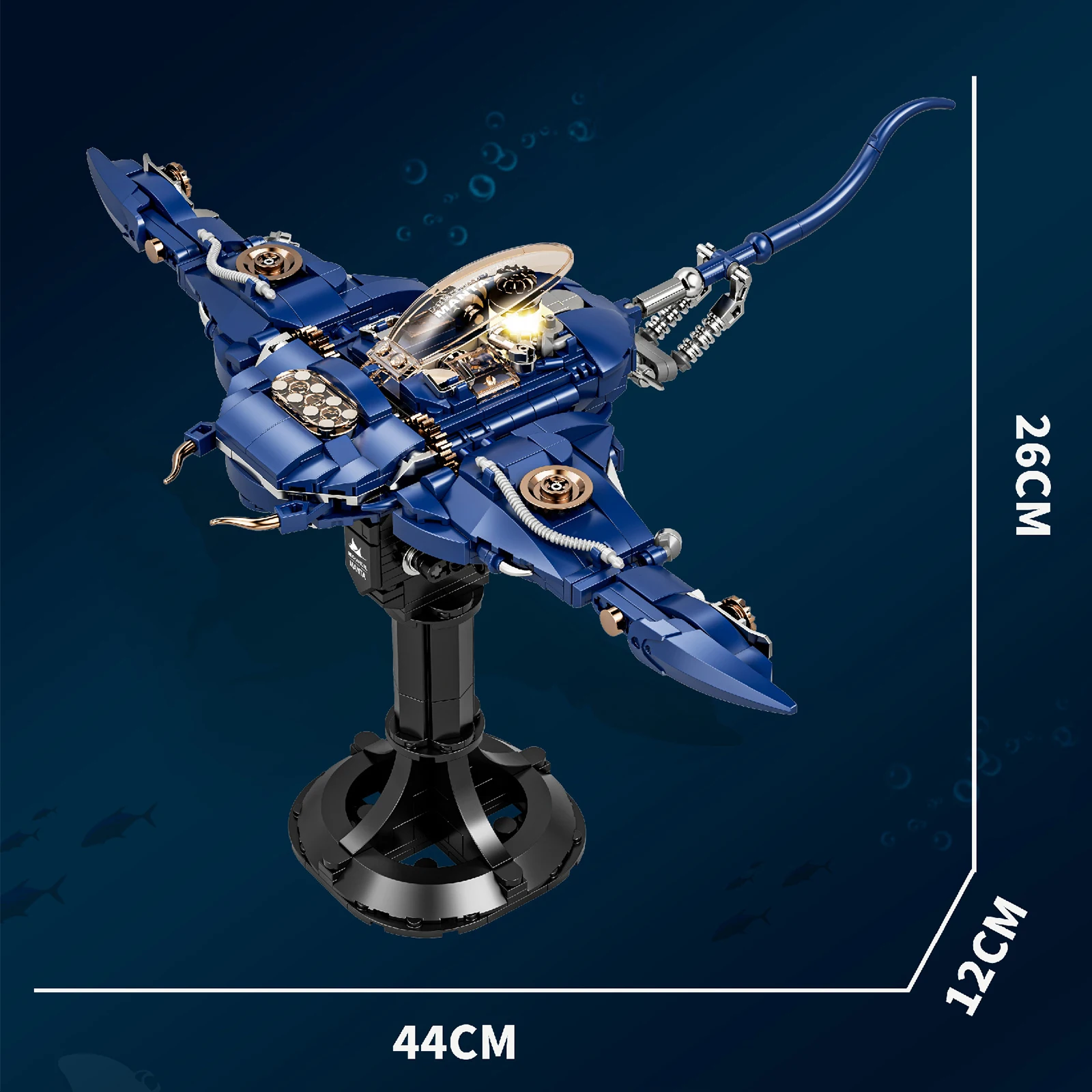 الميكانيكية مانتا الشيطان الأسماك بنة نموذج مع الإضاءة MOC المحيط الحيوان سلسلة الطوب مجموعة التجمع لعبة أطفال هدية 689 قطعة