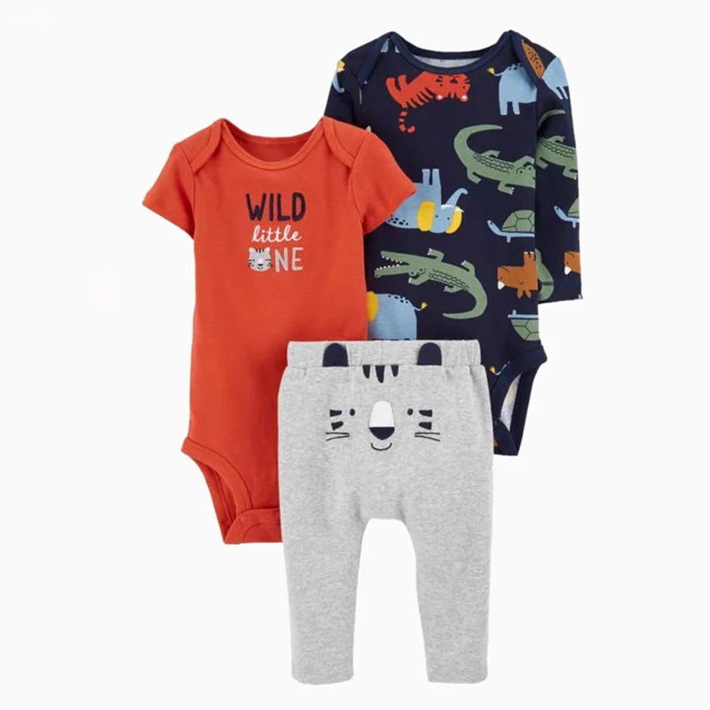 Autumn Spring Baby Boys Clothes Sets 100% Cotton Cartoon Kids Outfit Bodysuit Top And Bottom 3Pcs Animals Children Clothing Suit