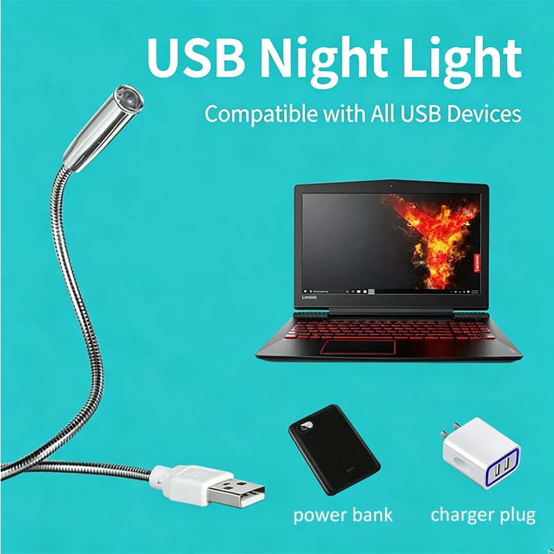 Adjustable Bendable USB LED Lamp Mini USB Night Light Flexible Metal Hose Reading Light For Notebook Powerbank